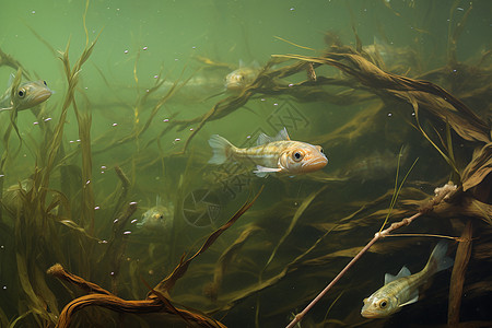 自然湖底鱼群悠游高清图片