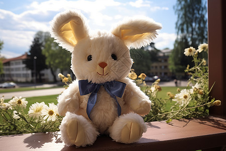 阳光明媚的公园中一只玩具兔子图片