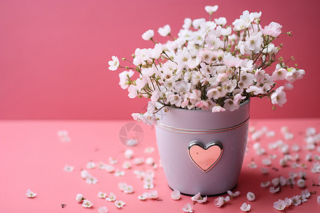 粉色背景中的浪漫鲜花图片