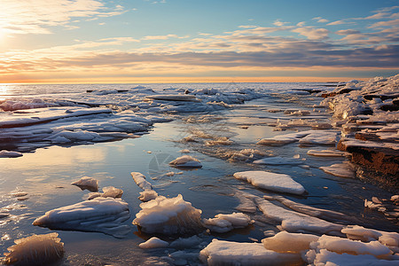 冰河时刻冬日夕阳下的冰流背景图片