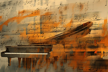音符墙前的钢琴背景图片