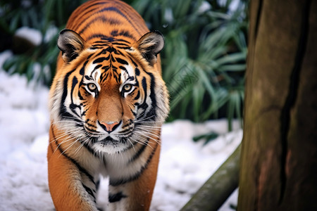 一只老虎从雪地里走出来图片素材