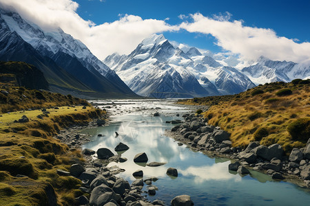 雪山小溪风景名胜图片