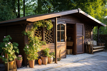 养满植物的小屋子高清图片