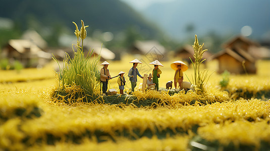 稻田中的小人物图片