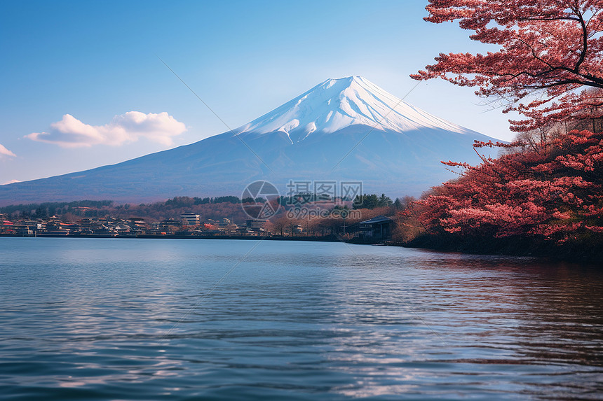 富士山与湖泊图片