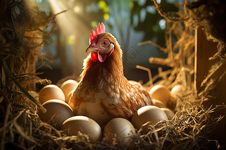 下蛋的母鸡动物下蛋高清图片