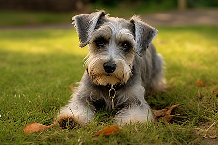 草地上趴着的小狗狗图片