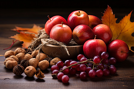 可口葡萄健康的葡萄和苹果背景