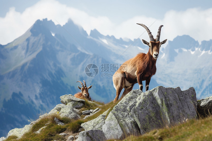 山上的双角羚羊图片