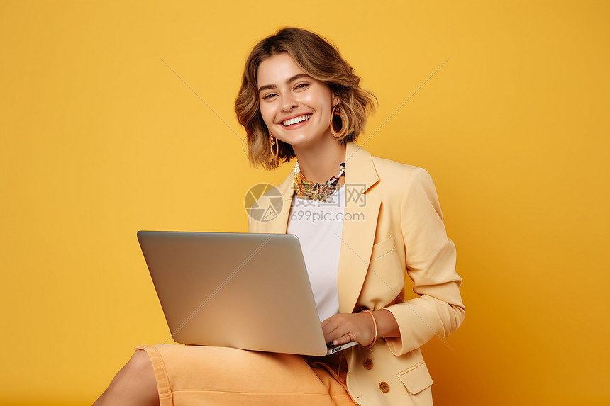 一位女生抱着一台笔记本电脑图片