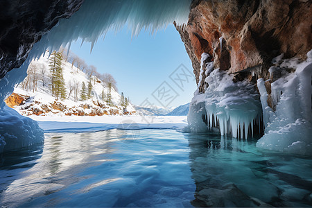 冬季的冰川河流图片