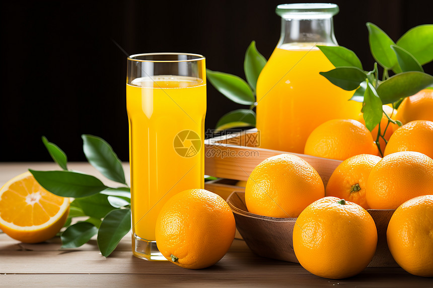 新鲜的橙子和果汁图片