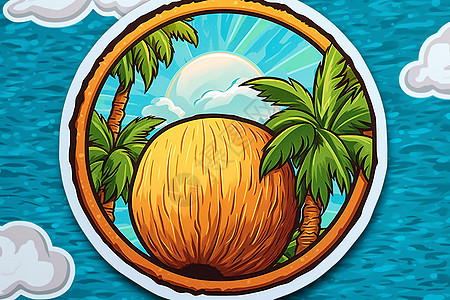 商品海报蓝天白云中的椰子树背景