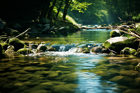 流动的溪水夏天风景高清图片