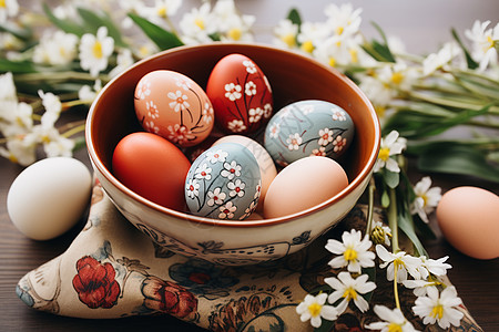 碗中的彩色鸡蛋背景图片