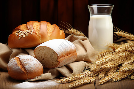 美味的面包和牛奶背景图片