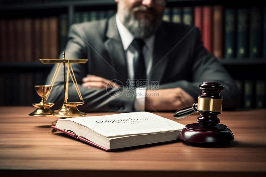 商务律师在木桌前书图片