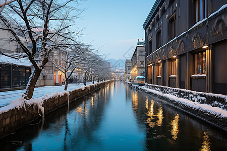 白雪覆盖的城市夜景背景图片