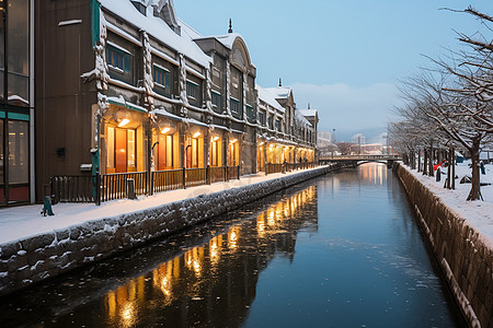 冬日城市风景背景图片