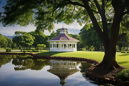 请安静悠静湖畔的建筑背景