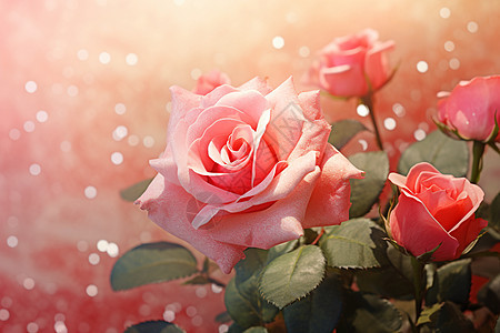 盛夏春风中的玫瑰花束背景图片