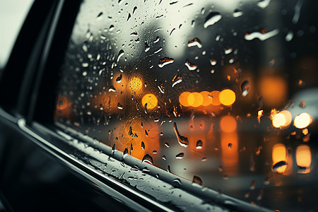 夜晚街头飘雨的车窗图片