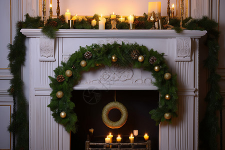 圣诞节banner壁炉上的花环背景