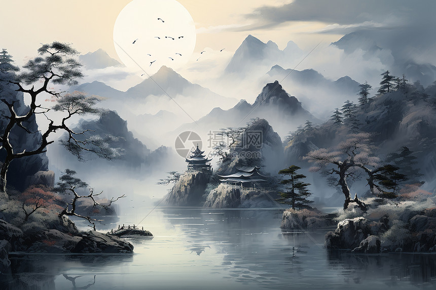 中国传统山水墨画图片