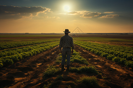 农民在灌溉作物旁图片
