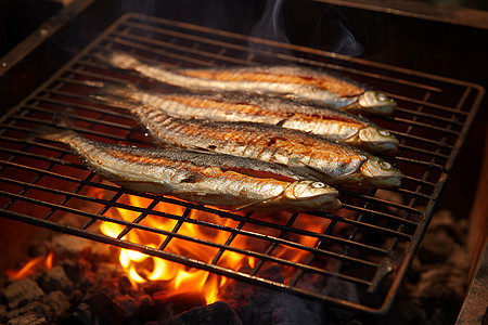 炭火烧烤的烤鱼美食高清图片