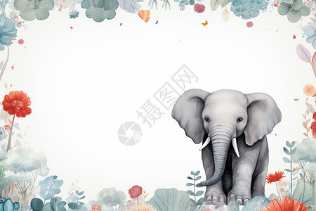 可爱大象边框背景图片