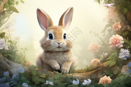 树林里的小兔子边框画图片
