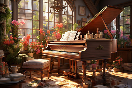 花房里的三角钢琴图片
