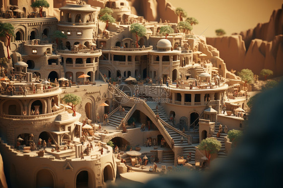 沙漠佛教建筑粘土模型图片