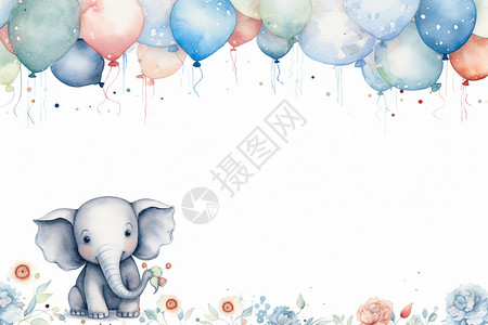 气球小象边框背景图片