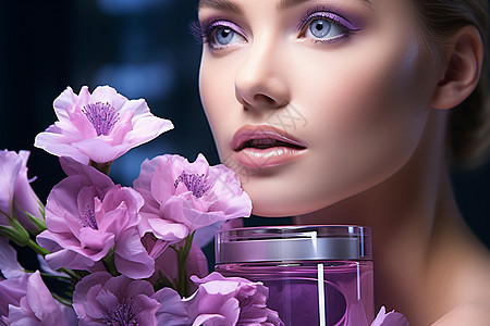 紫色的花和化妆品图片