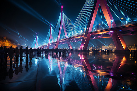 夜幕下的绚丽之桥图片