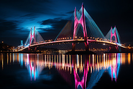 夜幕下绚丽灯光照亮大桥图片