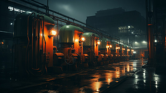 雨雾天夜幕中的工业充电站背景