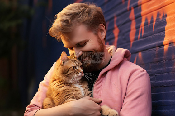男子怀抱猫咪图片