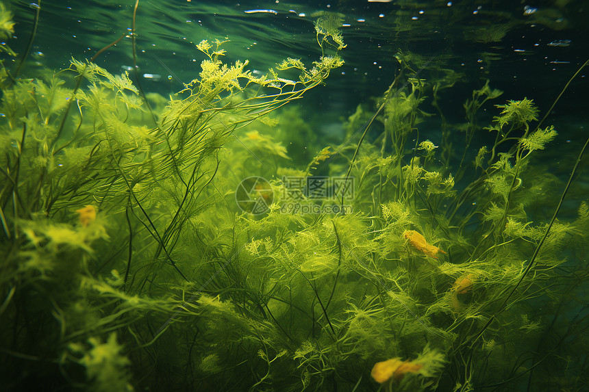 深海中的绿色植物图片