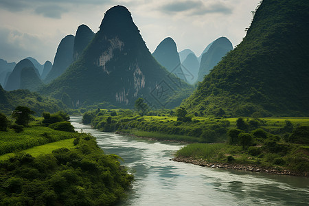 美丽的山水田园背景图片