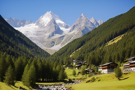 山林间的小屋高清图片