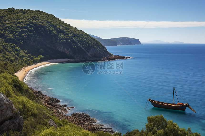 美丽海滩与山区图片