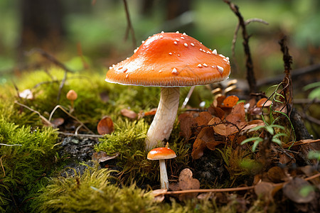 苔藓上的菌菇图片