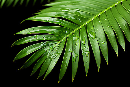沾满雨滴的棕榈叶高清图片
