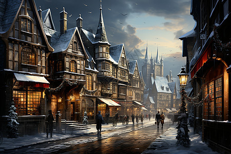 冬季雪后的欧洲古典街道图片