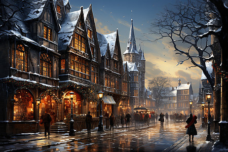 冬季圣诞节装饰的古典街道背景图片