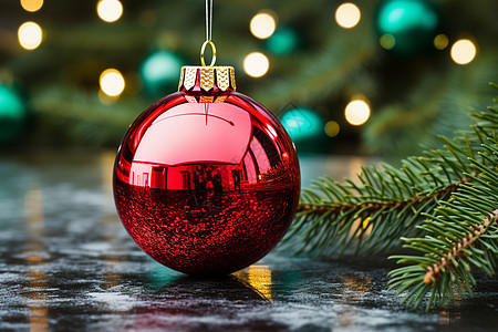 红色的圣诞树装饰球图片
